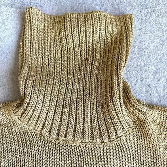 Lauren by Ralph Lauren Petites Gold Metallic Knit Turtleneck Sweater - Picture 7 of 13